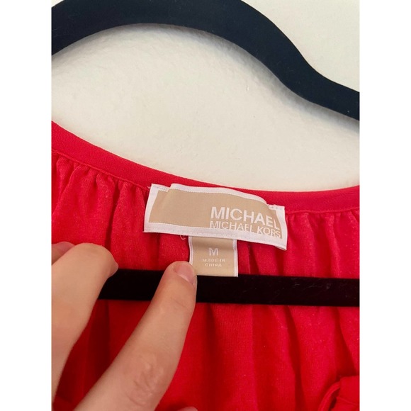 Michael Kors Blouse Top Coral Long Sleeve front zipper Sz M - Picture 5 of 8